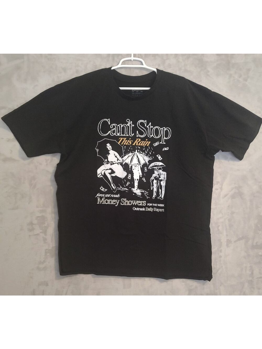 Outrank, Men's Black T-shirt Size 2XL, "Can't Stop This Rain", raining money